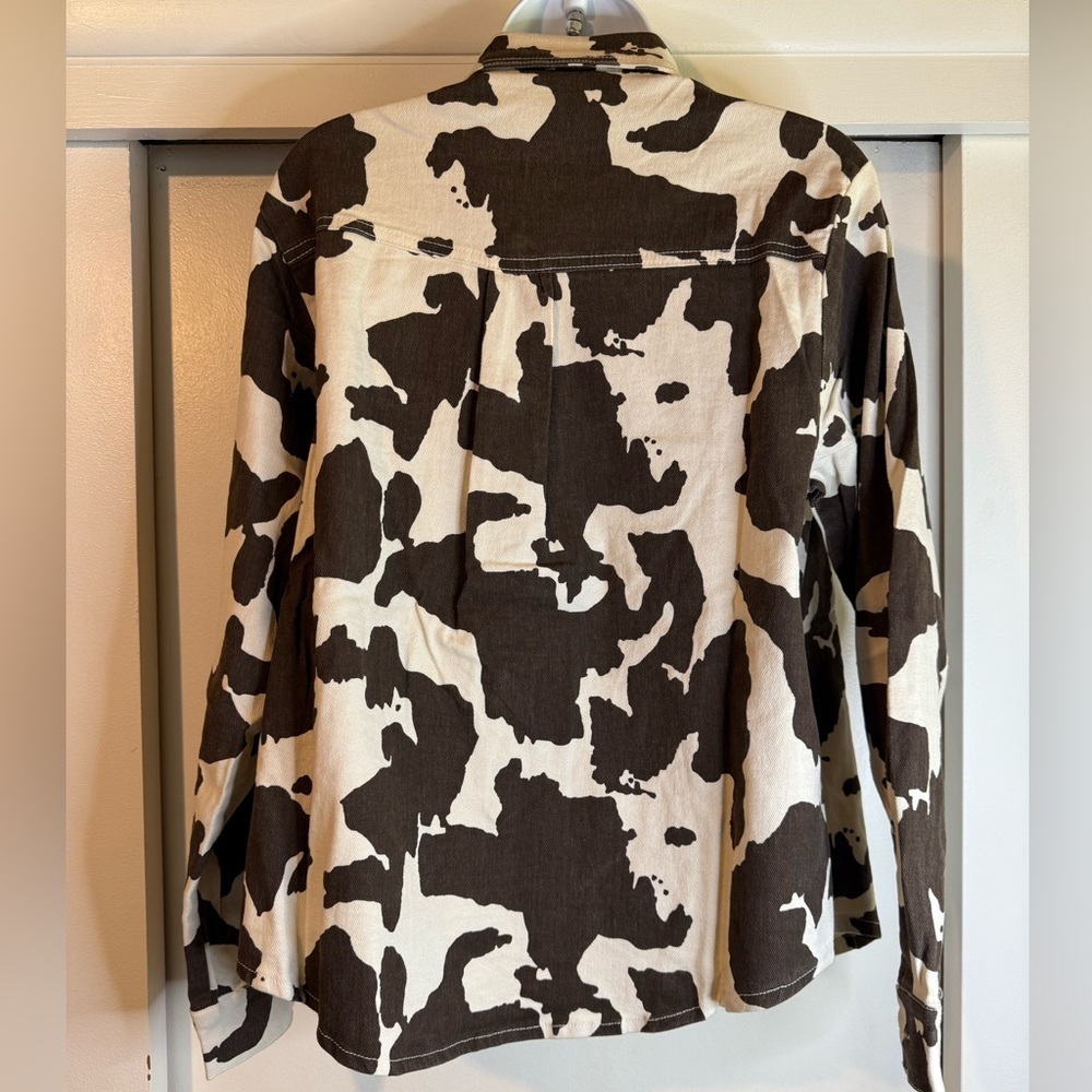 Boutique Cris Cris Brown & Cream Cow Print Jean Jacket New Medium - Picture 6 of 11